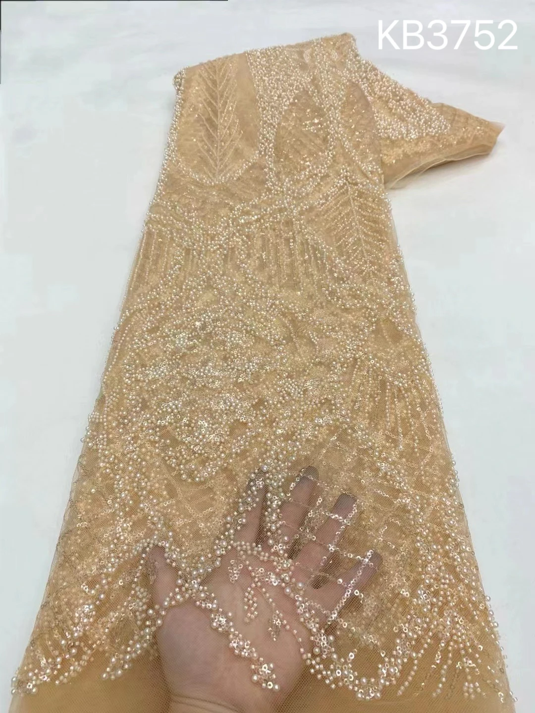 

Темно-синяя кружевная ткань с бисером, африканская ткань, кружево высокого качества, 20225, золото, бисер, нигерийское тюлевое кружево с блестками для шитья KB3752