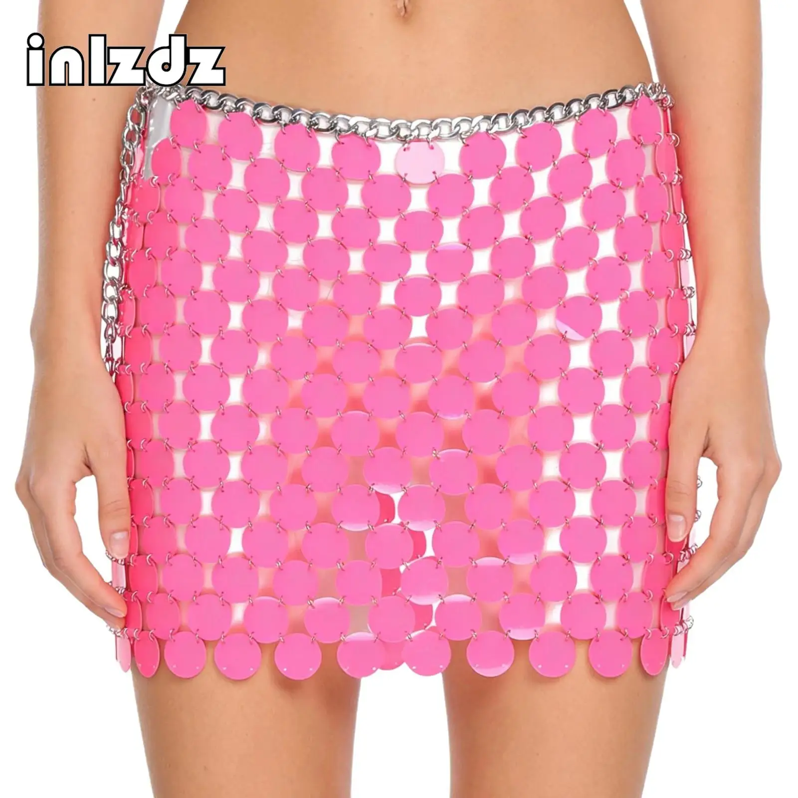 

Womens Sparkly Sequin Dots Mini Skirt Waist Chain Hip Skirt with Adjustable Lobster Clasp for Belly Dance Disco Festival Concert