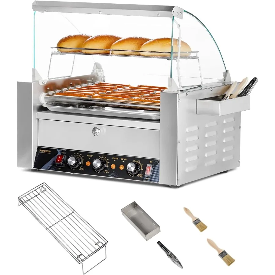 

Роликовый подогреватель для хот-догов, сертифицированный ETL, с 9 роликами, 24 машины для хот-догов, роликовый гриль, плита с подогревом булочек, защитный чехол