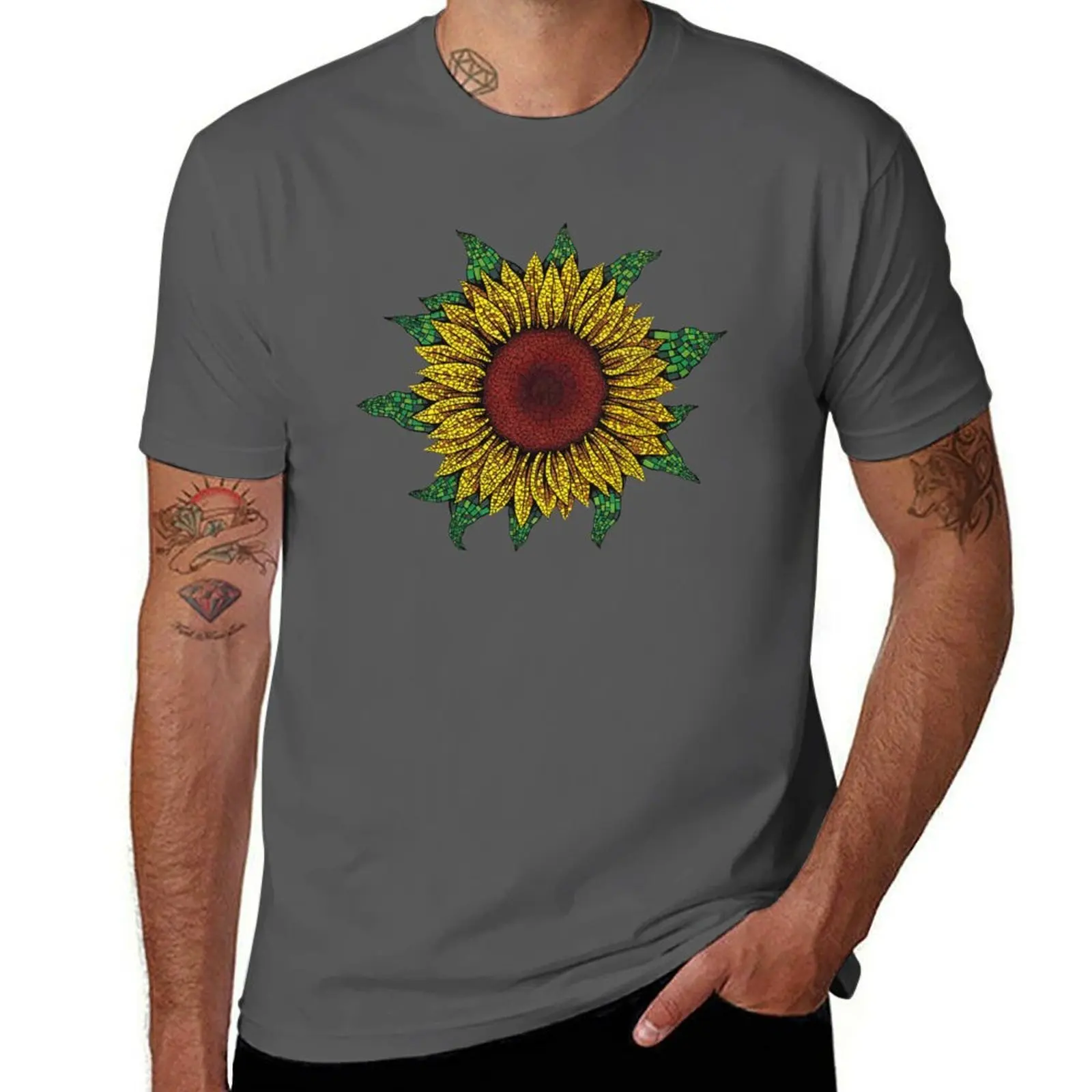 Mosaic Sunflower T-Shirt Large Size Casual Tee Shirt