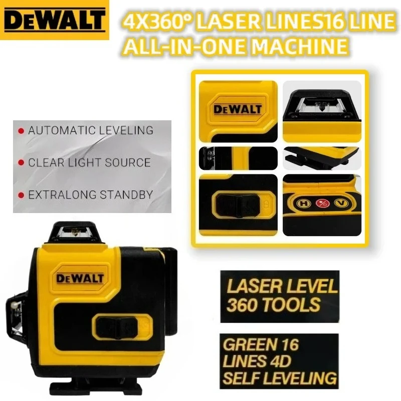 

Оригинальный лазерный уровень Dewalt на 16 линий, 3 плоскости*360 градусов, вертикальный и горизонтальный, зеленый луч, 12В, перезаряжаемый, профессиональный измерительный прибор