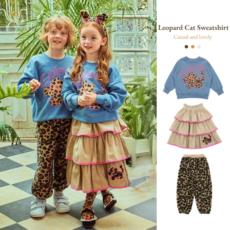 

Korean Kids Clothes Blue Sweatshirts Skirts 2024 New Autumn Winter Girls Sweater Princess Dress Children's Christmas Clothings