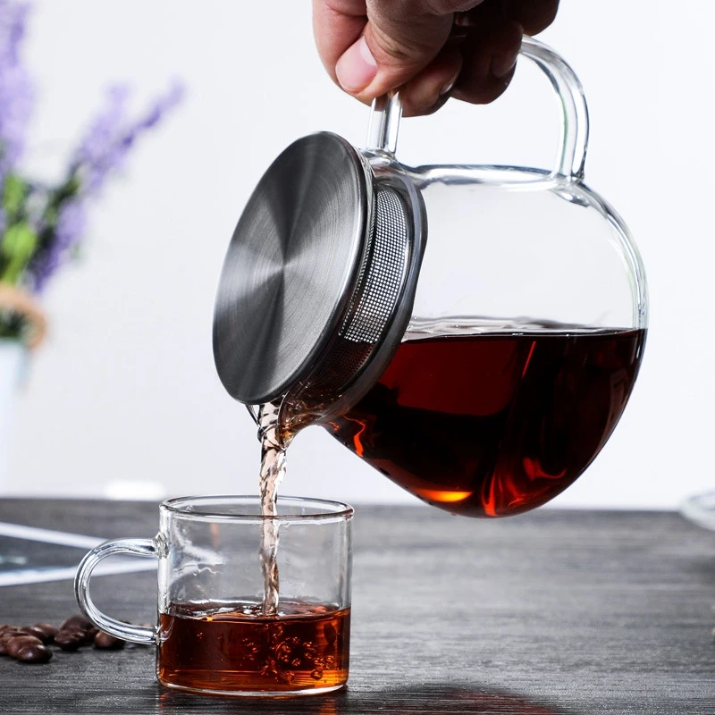 Olla de café resistente al calor, cafetera de elaboración manual, cubierta de acero, transparente, para compartir, de vidrio, con asa