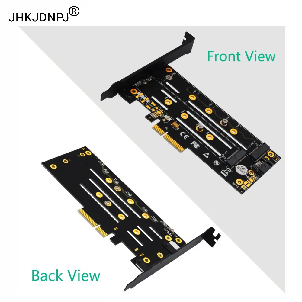 Dual M.2 PCIE Adapter for SATA or PCIE NVMe SSD with yellow HeatSink and LED Solution