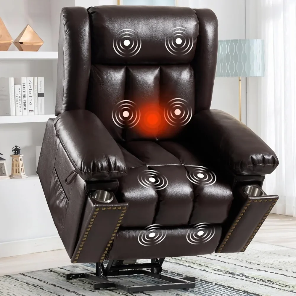 Electric Power Lift Recliner Chair for Elderly with Heat & Massage,Breathable Leather Reclining Chairs w/2 Concealed Cup Holders