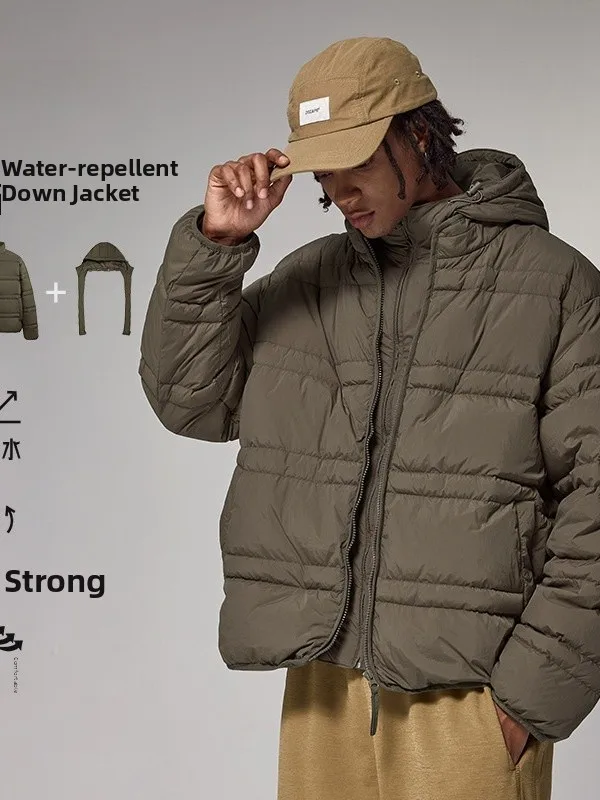 

Water-Resistant down Jaet Men's Loose Fit Detachable Hood Autumn Winter Street Sle Warm Casual Outerwear Urban Faion