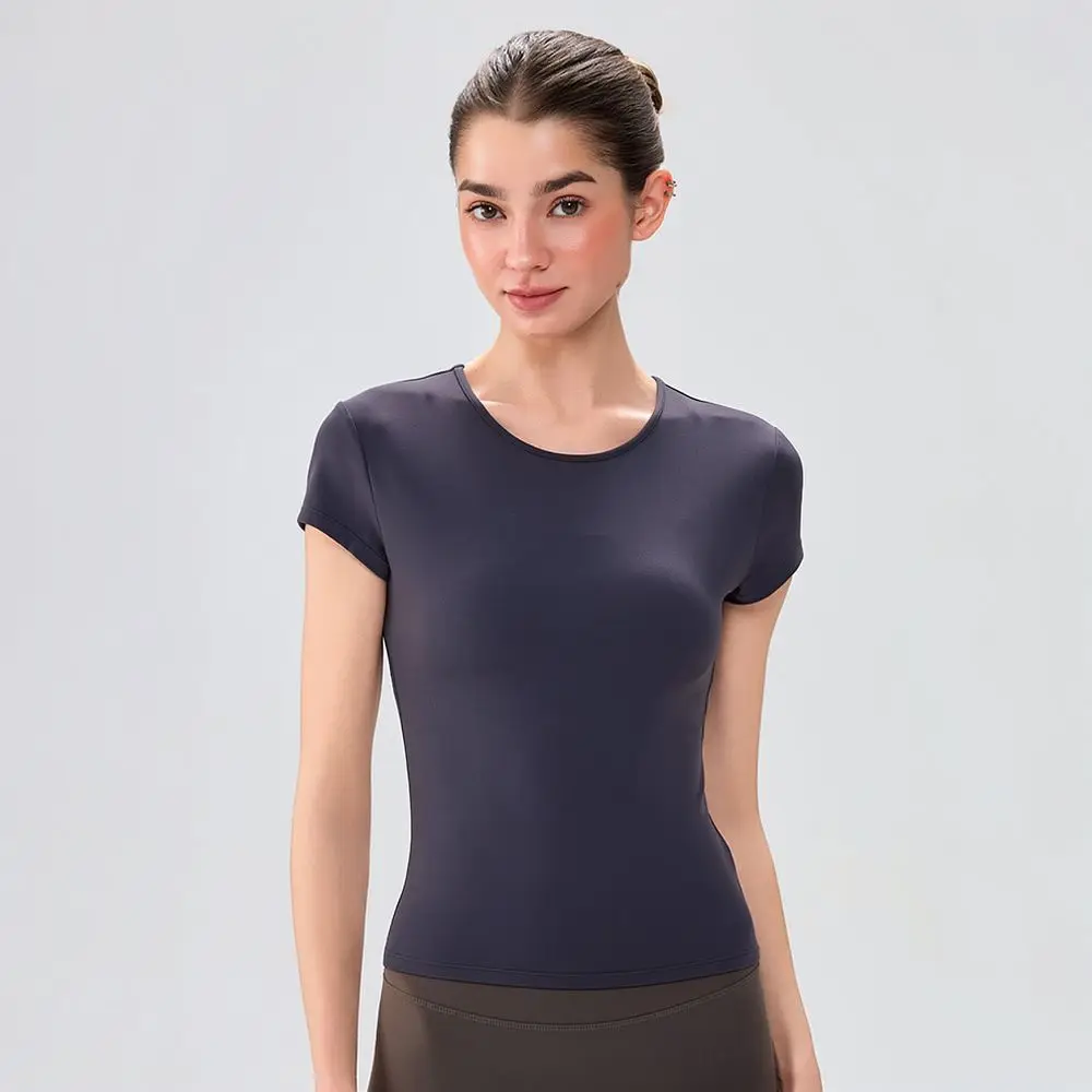 Athletic Yoga Shirt For Women Slim Fit Workout Tops Breathable Quick Dry Fitness Running Exercise Gym Tee