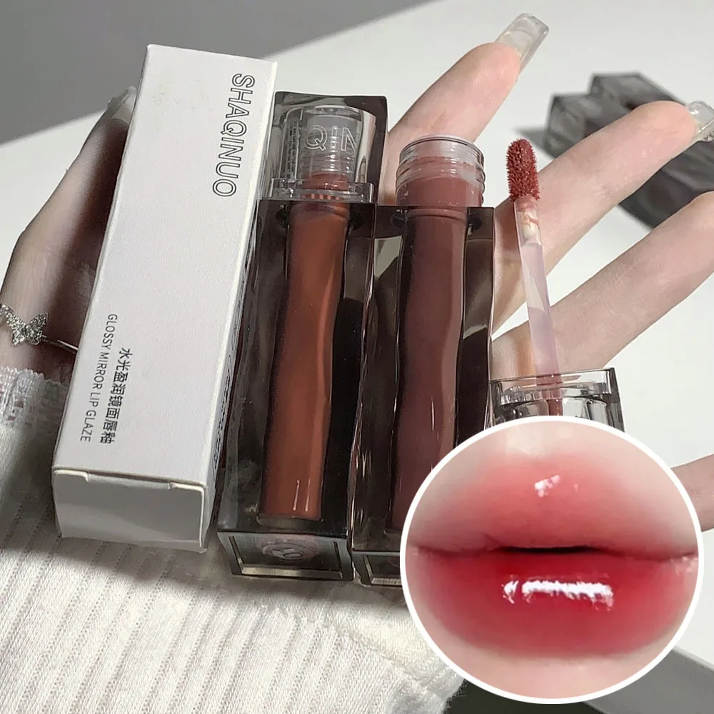 Espelho hidratante de 6 cores Lip Gloss, impermeável, duradouro, copo antiaderente, batom líquido, chá preto nu vermelho, cosméticos para maquiagem labial