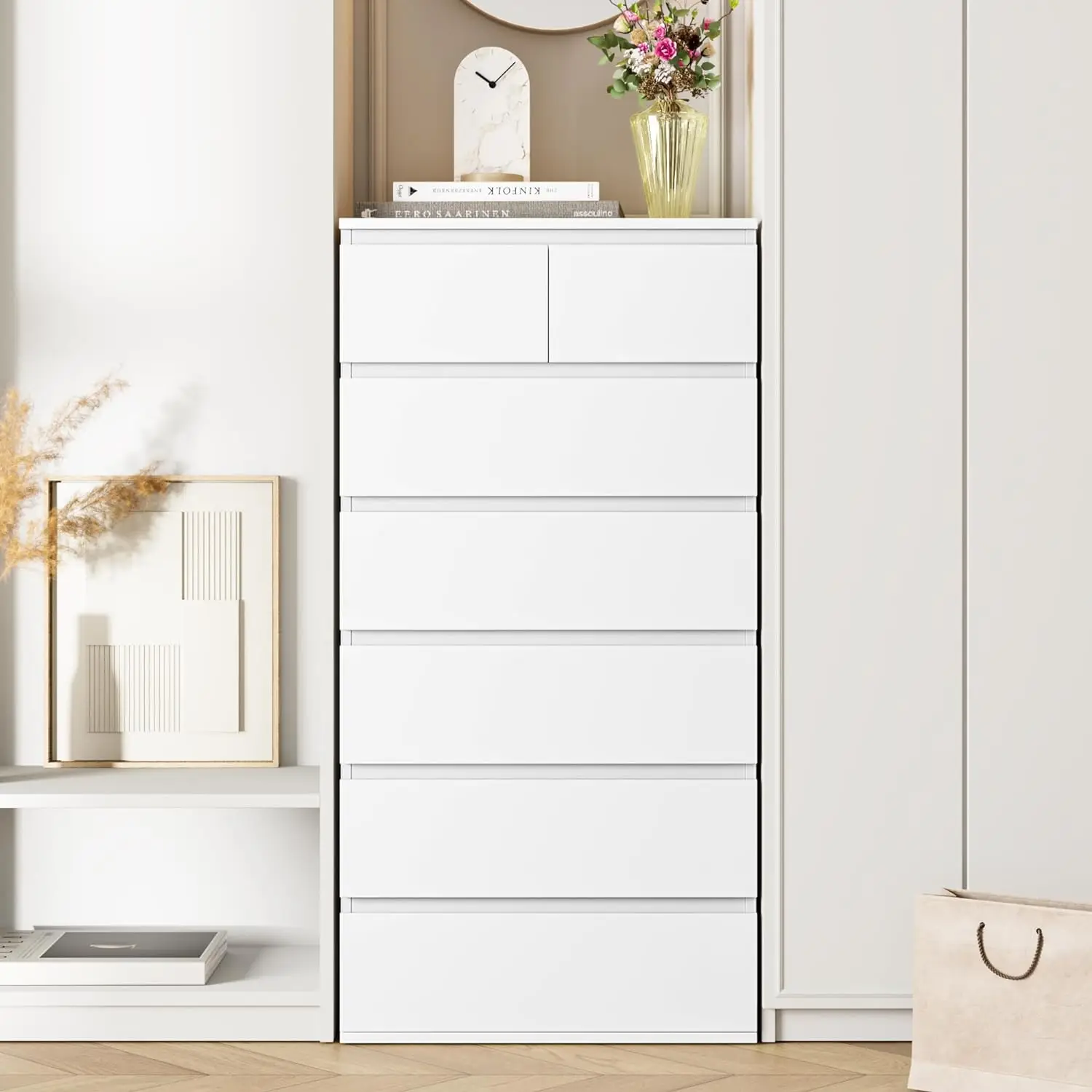 7 Drawer Dresser, White Dresser Tall Dresser,  in White Chest of Drawers with Large Storage Space f