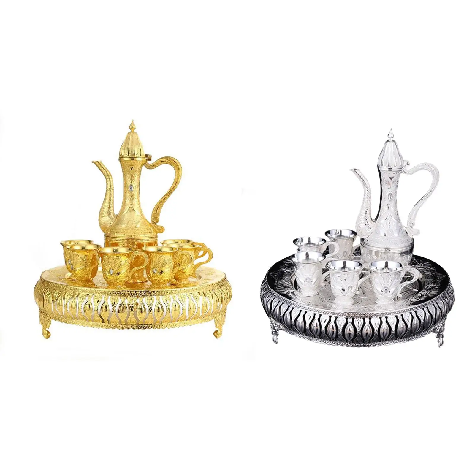 Turkish Coffee Set with Pot Antique Wedding Luxury Set Holiday Gifts European Set Metal Glass Jug Set Party Water Serving Set