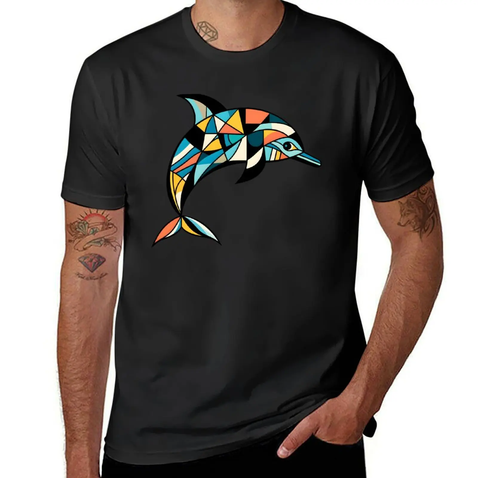 Cubist Dolphin T-Shirt sweat summer clothes graphics Blouse men clothing