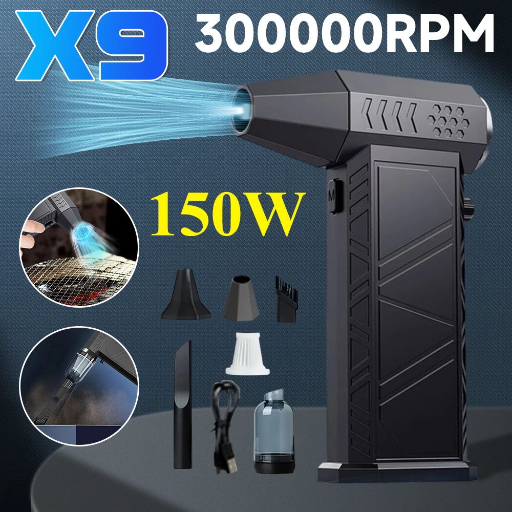 

Мощный жестокий вентилятор X9, 300000 об/мин, мини-турбоструйный вентилятор, 8000 мАч, зарядка типа C, сильный ветер, воздуходувка, пылесос, сушилка