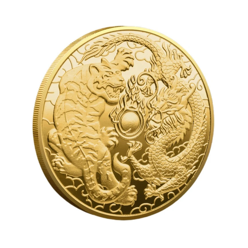 Dragon Fights Tiger Medal Ancient Aisa Myths Legends Golden Plated Souvenir Coins Tai Chi Bring You Good Luck Memorial Coin