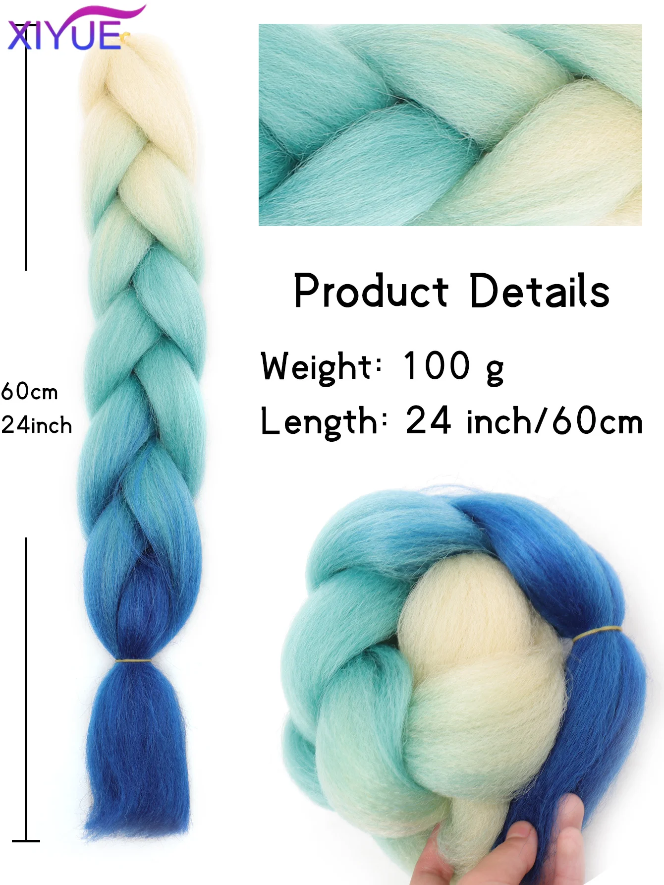 XIYUE Synthetic Braiding Hair Jumbo BraidOmbre Jumbo Hair Extension For Women DIY Hair Braids Purple Pink  Yellow Gray Lihu