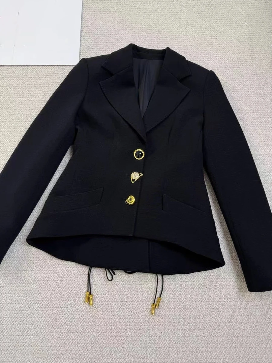 GALCAUR Solid Slimming Jackets for Women Lapel Long Sleeve Patchwork Irregular Button Temperament Jacket Female Fashion Clothing