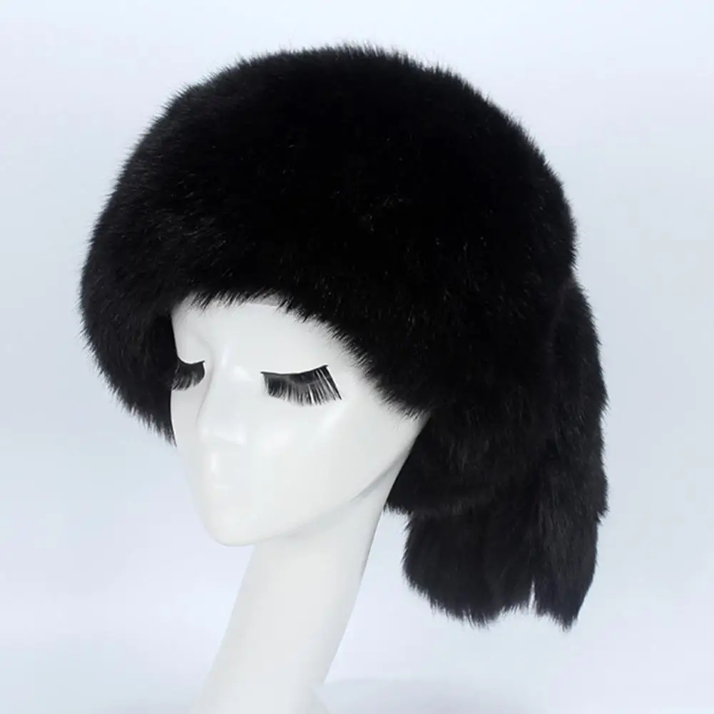 Faux Rabbit Fur Flat Hat Winter Hat with Ear Protection Winter Hat with Ethnic Design Thickened Lining Ear Protection Faux Fur