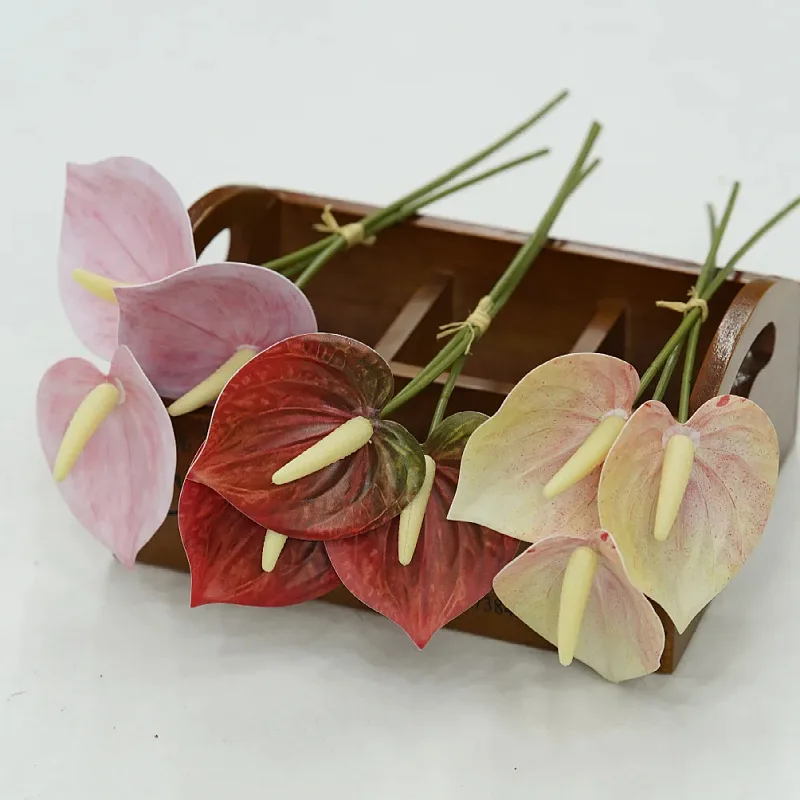 15 Stück Künstliche Anthurien-Plastikblumen für Heimdekorationen, Künstliche Palmenblätter, Material für Brautsträuße, Hochzeitsdekoration, Foto-Requisiten – Detail 1