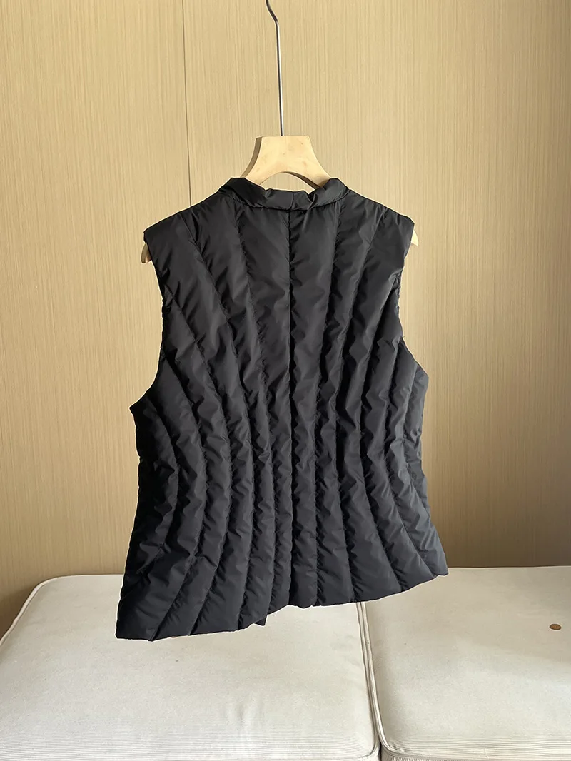 Herbst Winter V-ausschnitt Weiße Ente Unten Ärmellose Weste Weibliche Warme Spitze Up Stepp Weste Mantel Gestrickte Spleißen Unten Weste Frauen