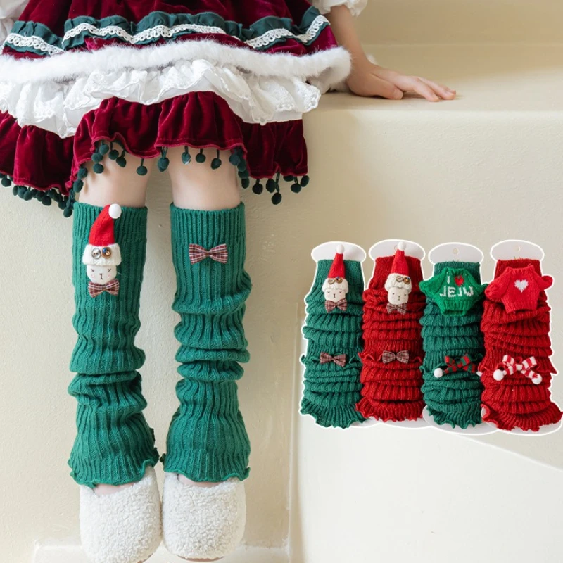 Knitted Children's Leg Warmers Socks Christmas Party Foot Cover Autumn Winter Warm Crochet Socks for 3-12Years Girls Boot Cuffs