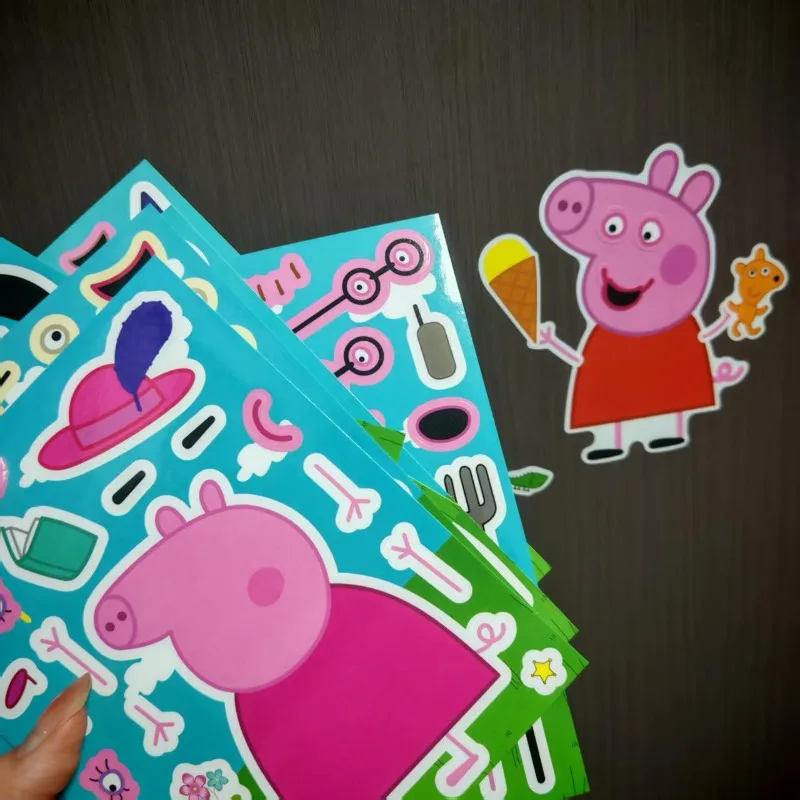 2026 new 16 Peppa Pig family assembly puzzle cartoon stickers, pink and blue parent-child educational toys, diy companion gifts view 6
