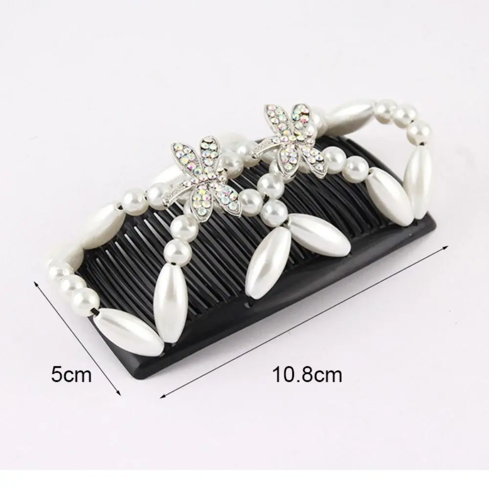 Ladies Women Handmade Ponytail Holder Stretch Beaded Hair Clip Magic Hair Comb Double Comb Beaded Hair Claws