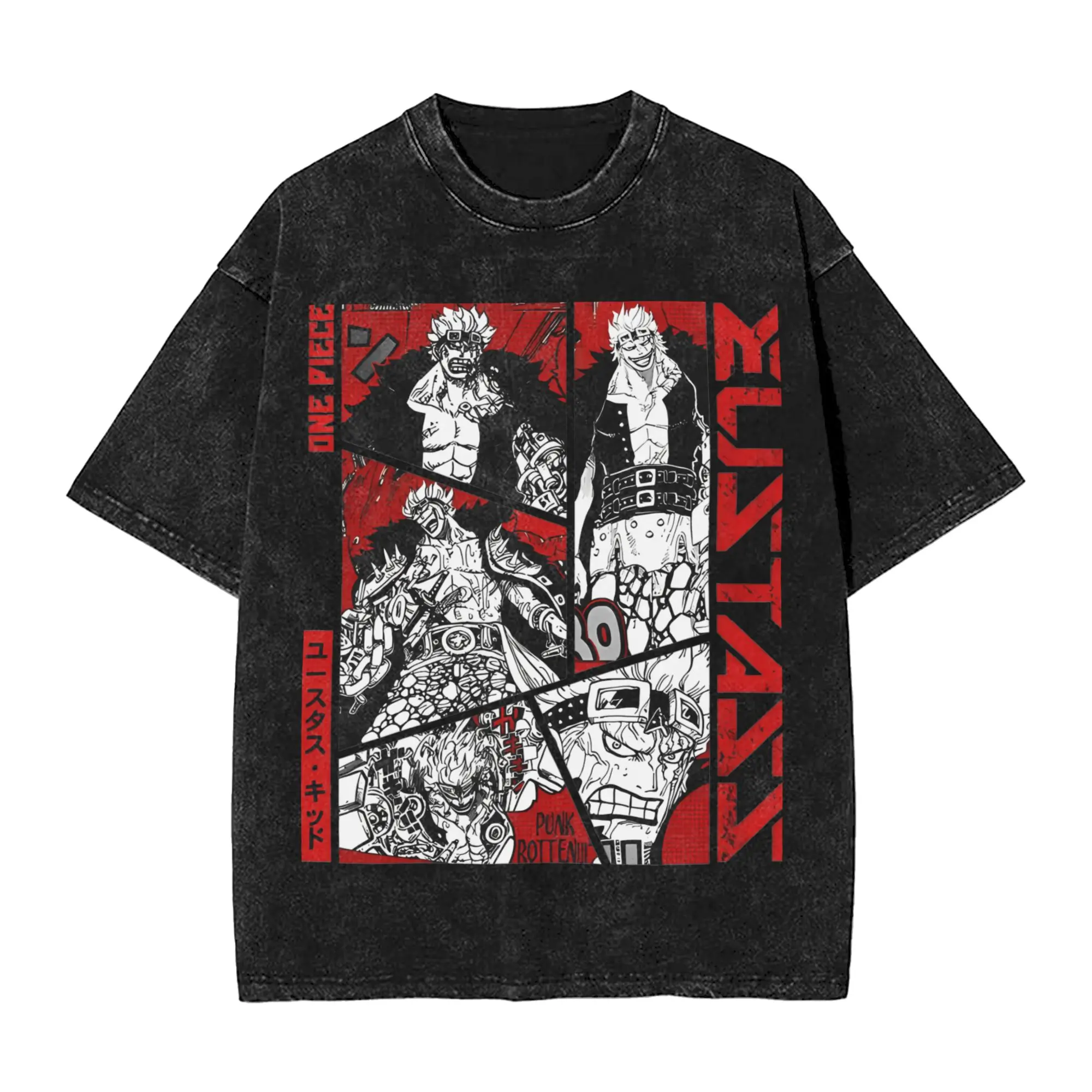 Eustass Kid One Piece Washed T Shirt Streetwear Hip Hop Vintage T-Shirts  Tees Tops Men Women Cotton Street Summer