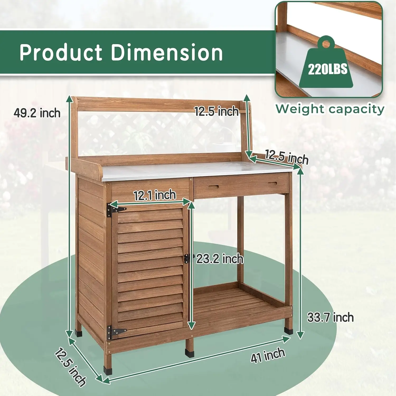 Potting Bench Table Work Bench with Storage Cabinet Outdoor Wooden Garden Workstation with Metal, Customized