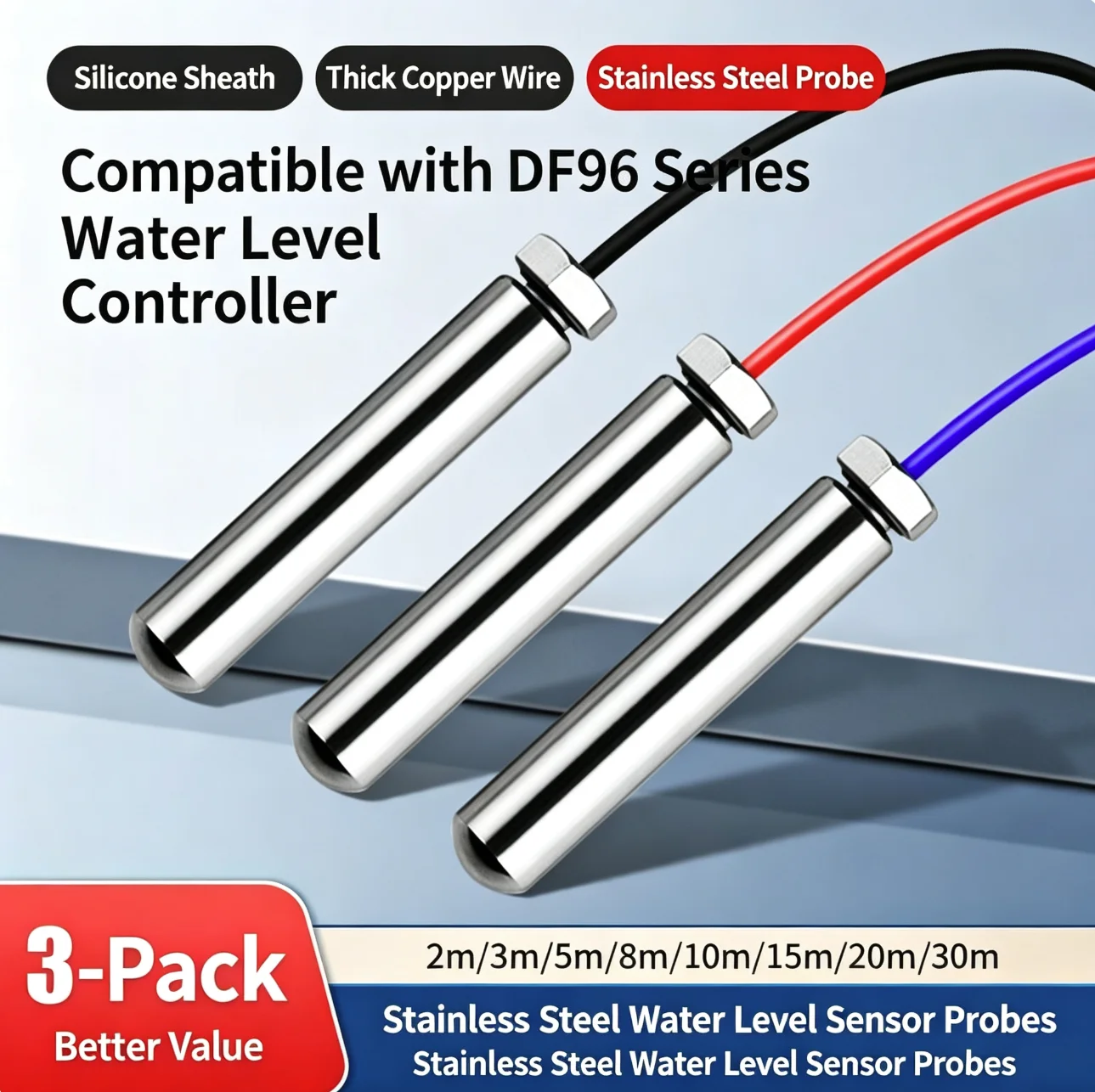 Water Level Sensor Probe, Stainless Steel Water Tank Water Tower Pool Liquid Level Induction Detector, High Temperature Resistan