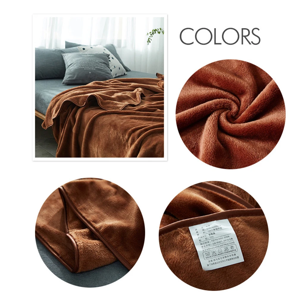 

Flannel Blanket Fleece Bedding Solid Color Coffee Child Extra Warm Versatile Lightweight Winter Camping Home Use Soft