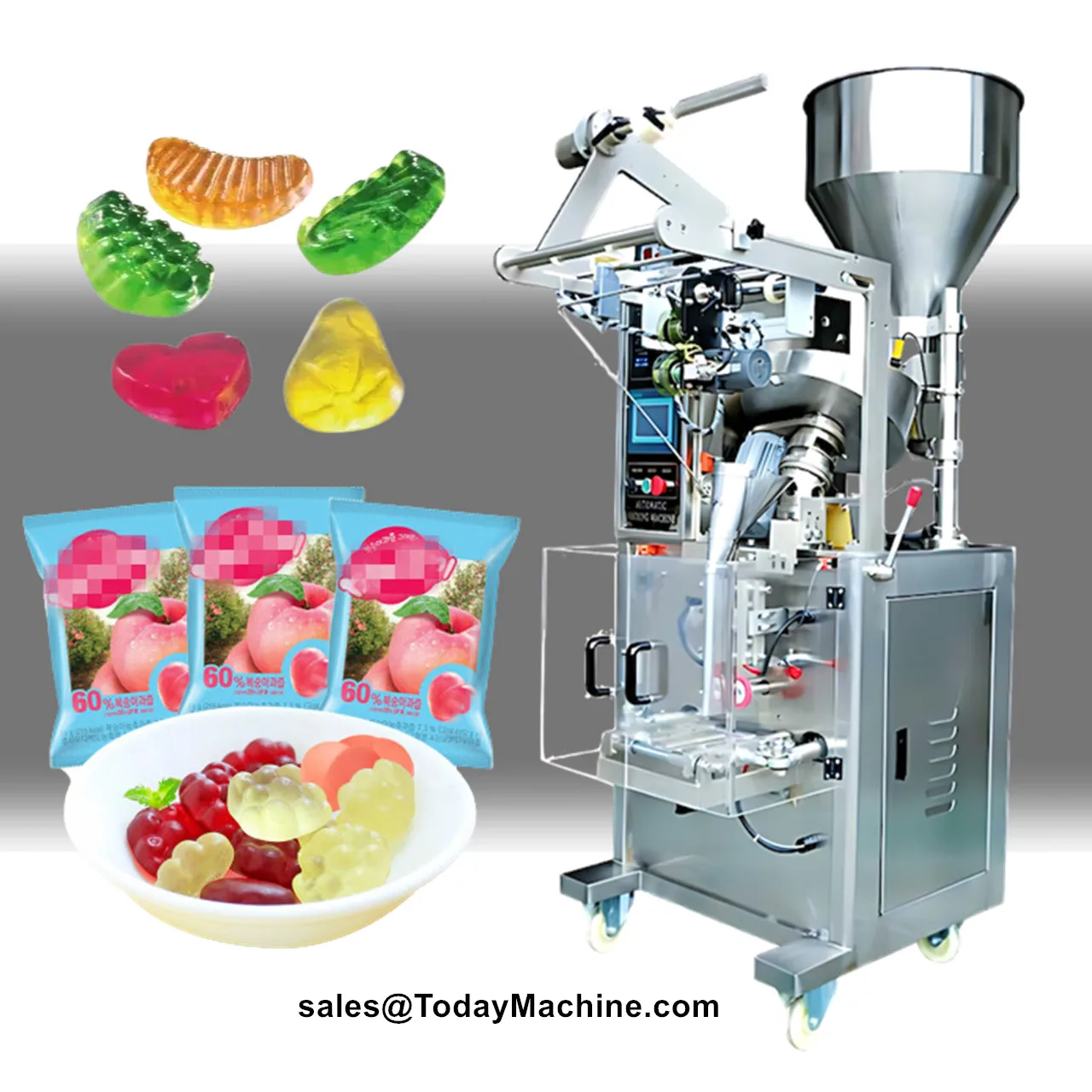 Automatic Nuts Date Candy Tablet Vertical Counting Bag Packing Machine With Vibration Plate