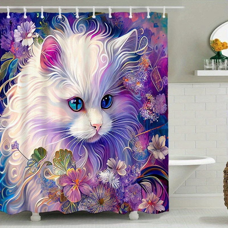 

Ручная работа, красочный кошачий дизайн, моющаяся грязеотталкивающая занавеска для душа, насадка для душа, водонепроницаемая полиэстеровая занавеска для ванны