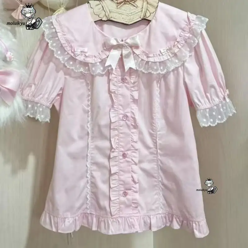 Kawaii Ruffles Blouses Spring Summer Japanese Puff Sleeve Fashion Women Shirts Retro Sweet Peter Pan Collar Harajuku Cute Tops view 6