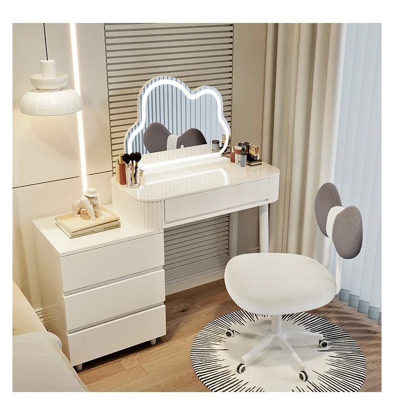 ！@2025 New LED Dresser Makeup Table Set with Mirror Solid Panel Makeup Vanity Modern Dressing Table  Beauty Bedroom  Manufacture