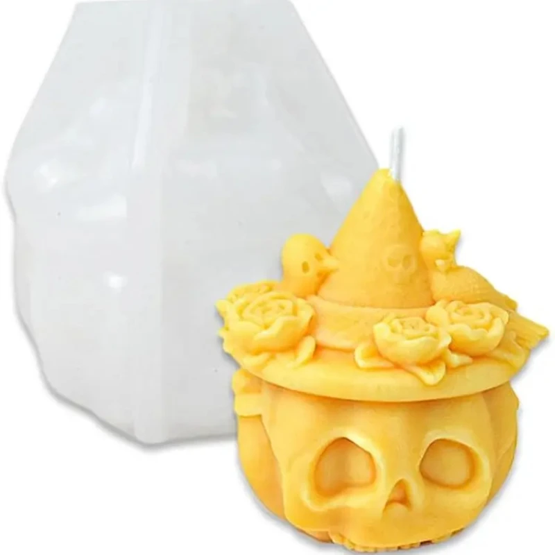 قالب سيليكون على شكل قبعة معالج على شكل جمجمة اليقطين للشموع المصنوعة يدويًا من الراتنج وقالب صابون الشمع للصياغة المنزلية الإبداعية