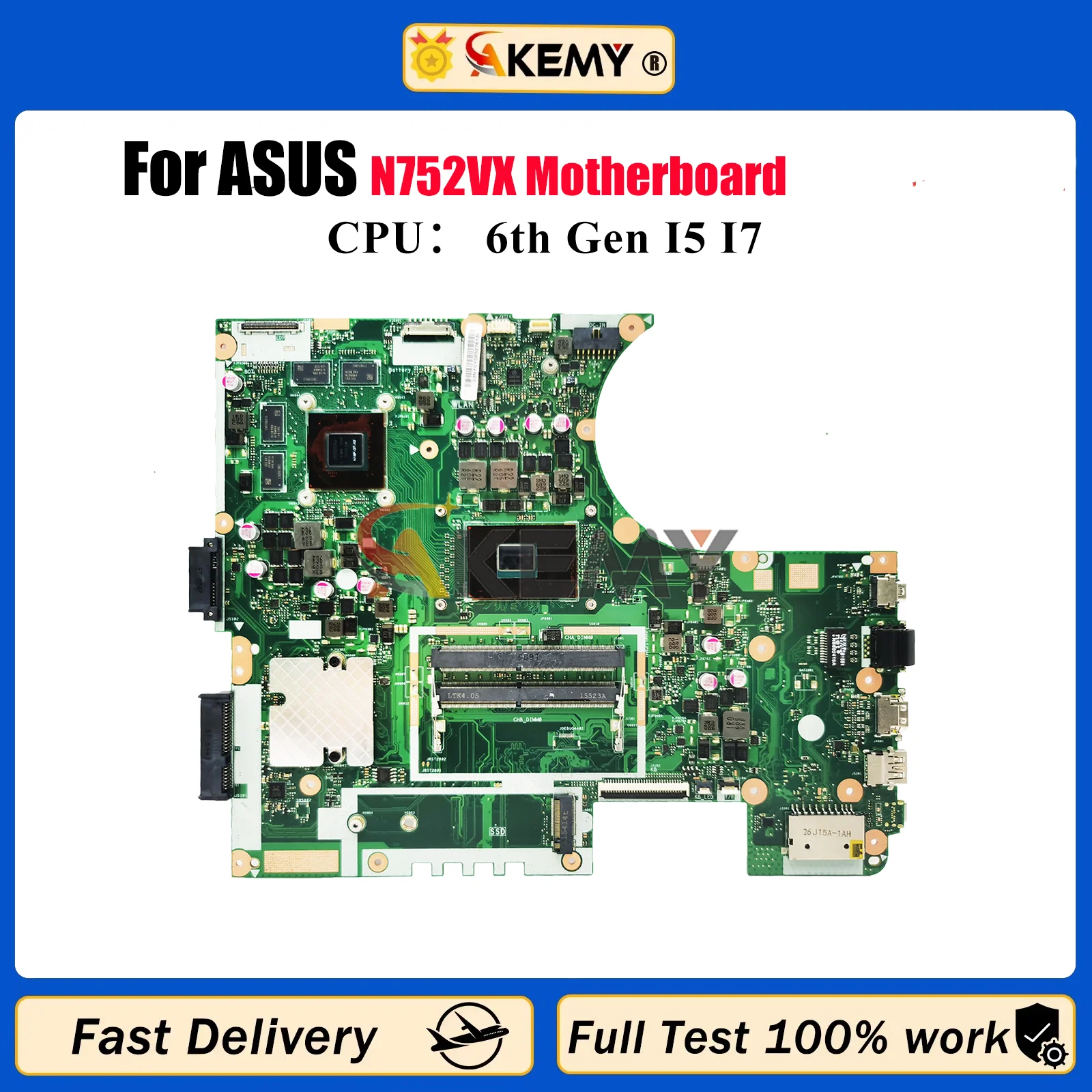 

N752VX Laptop Motherboard For ASUS Vivobook N752V N752VX Notebook Mainboard With I5 I7 CPU 100% tests OK fast shipping stk
