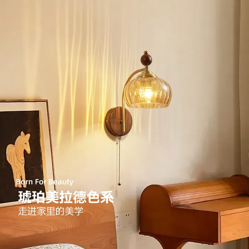French Medieval Style Wall Lamps Wooden Glass LED Wall Sconces Living Room Restaurant Coffee House Homestay Embellish Luminaires