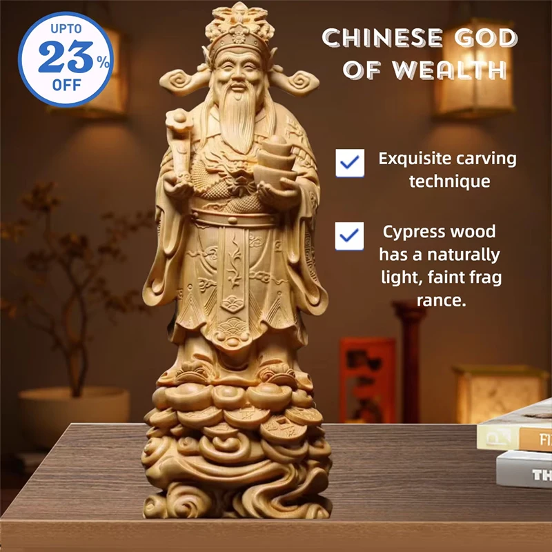 

Solid Wood Ruyi God of Wealth Figurine –Exquisite Carving Sculpture for Home Office Desk, Feng Shui Decor to Attract Wealth Luck