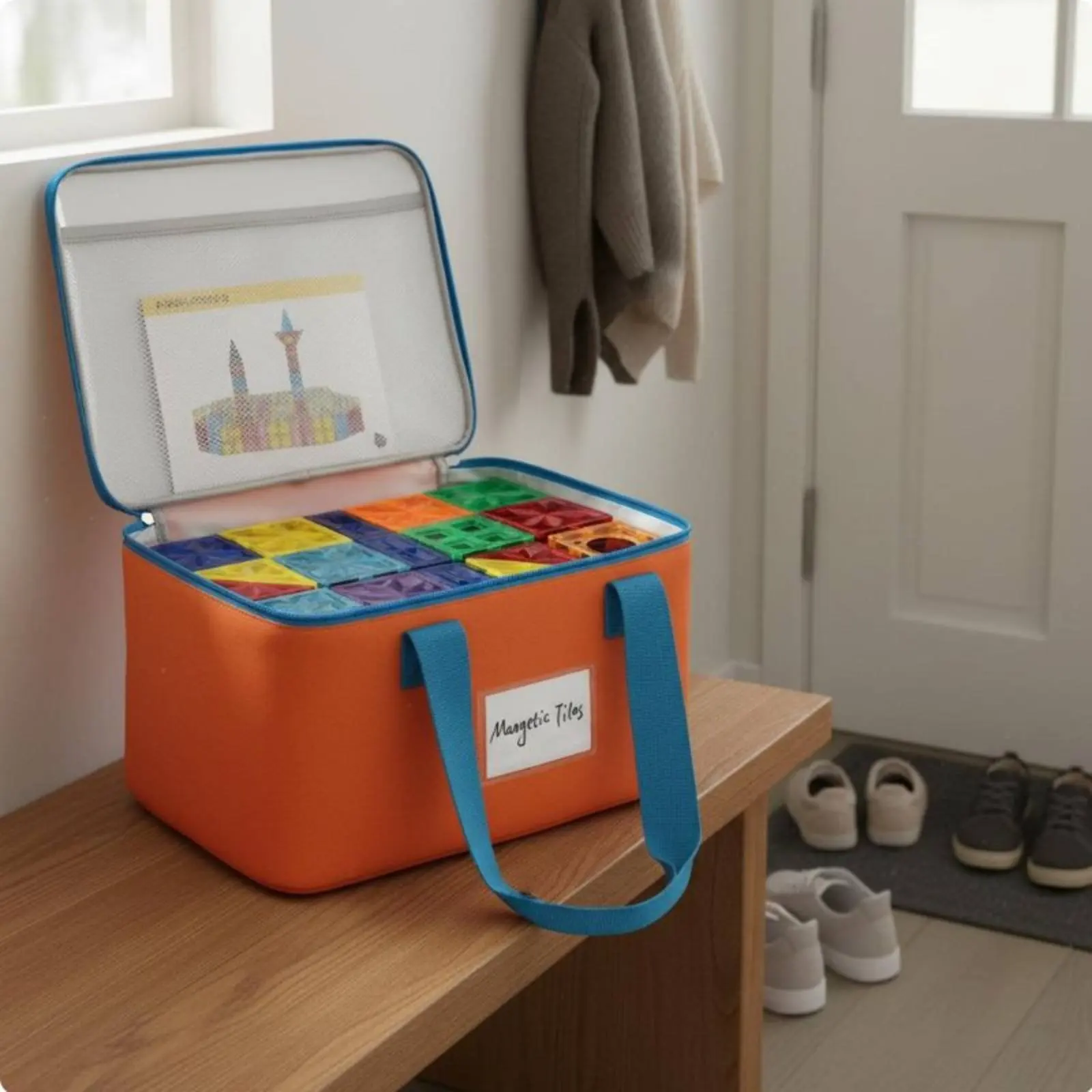 4 Pieces Toy Storage Bag Large Capacity Portable Construction Piece Organizer Zippered Play Bin Space Saving for Playroom view 4