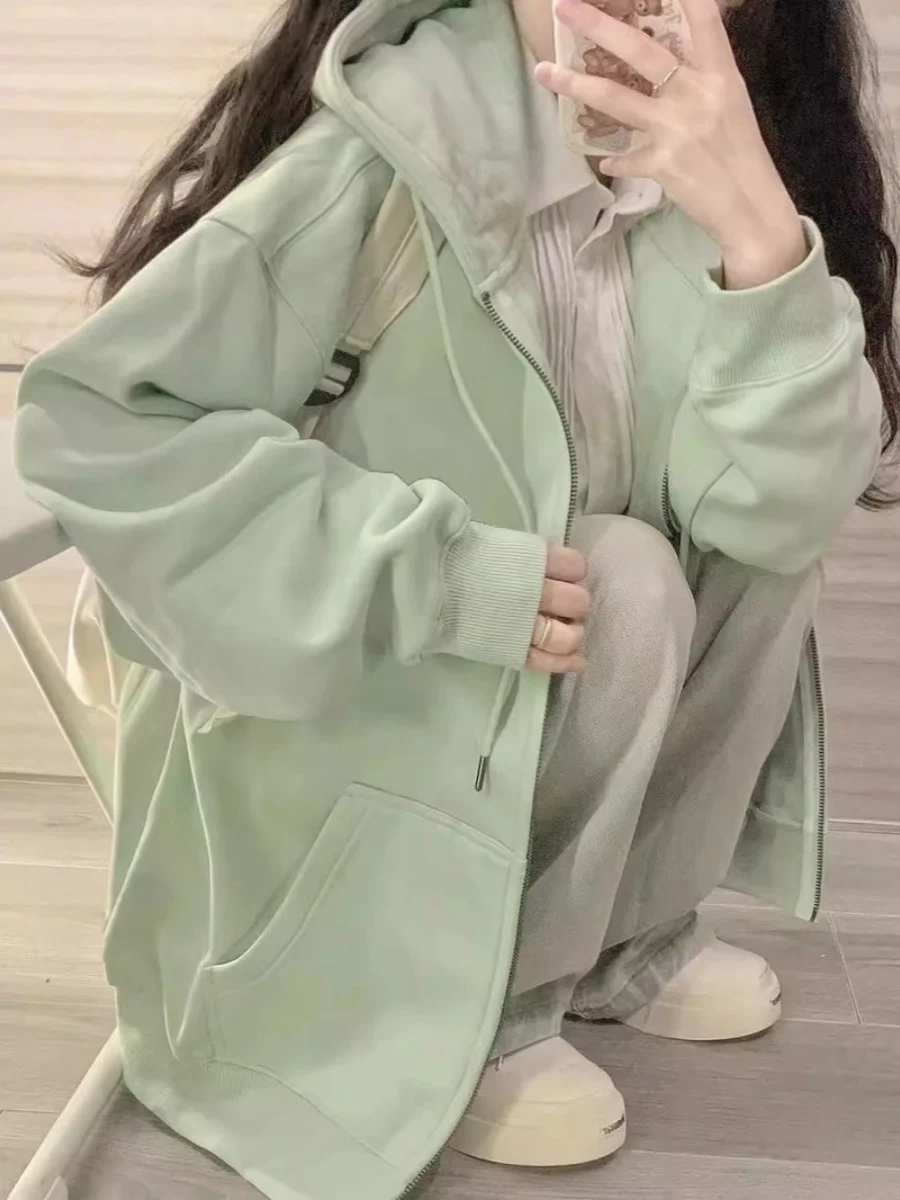 

Толстовки на молнии с капюшоном, большие женские темпераментные толстовки с непринужденной подкладкой в корейском стиле с круглым воротником, женские манжеты премиум-класса Sherpa Y2K