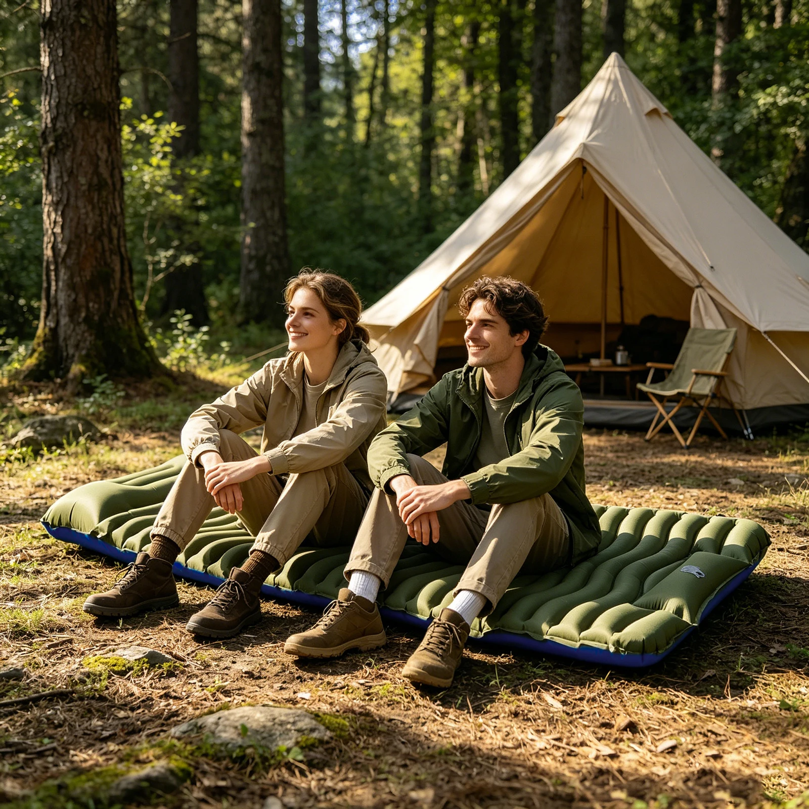 Image of PAKICETUS 4-Zoll Superdickes Aufblasbares Schlafkissen mit Integriertem Kissen, Tragbare Luftmatratze für Outdoor-Camping, Wandern, Reisen, Klettern und Wildnisabenteuer