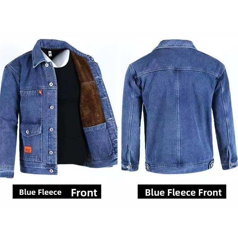 Thickened Denim Work Jacket for Men Youth Popular Loose Fit with Multiple Pockets Wear Resistant And Dirt Proof for All Seasons