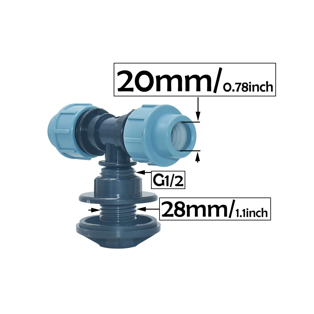 20mm 25mm 32mm Tee Tubo de Pe cubo de lluvia adaptador de grifo de tanque manguera de Pe conector de 2 vías conector de válvula de grifo