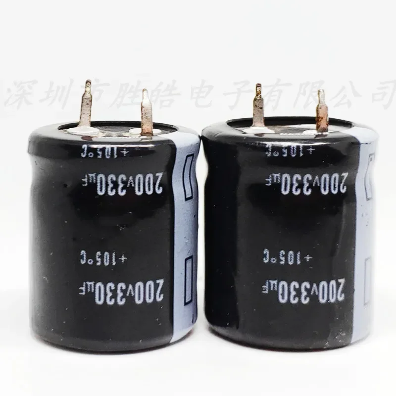 Capacitores eletrolíticos de alumínio, capacitores de pés duros, 200v330uf, 25x25mm, 2pcs 10pcs