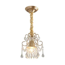 Simple crystal chandelier single head bedroom aisle balcony entrance crystal small hanging lamps, E27, white/gold Dia 23cm