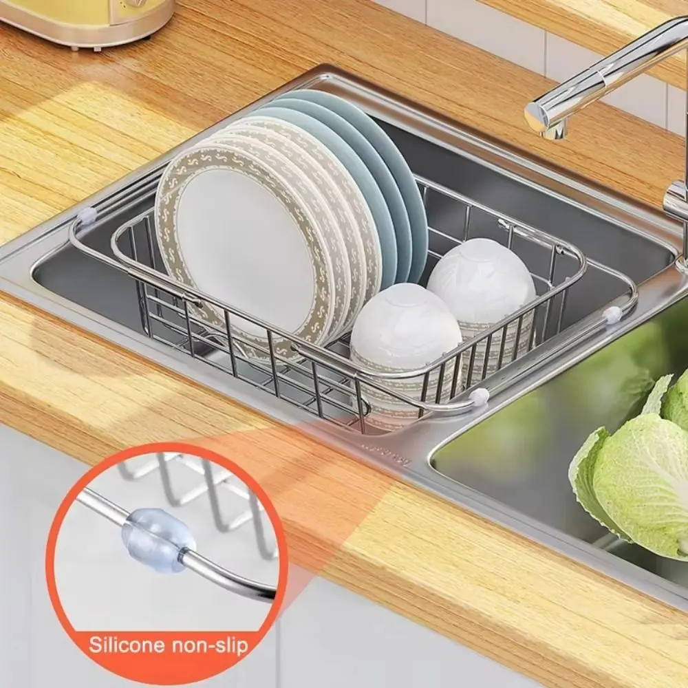 304 Stainless Steel Stainless Steel Dish Drying Rack Large Capacity Rustproof Layer Kitchen Sink Dish Drainer Multi-Functional