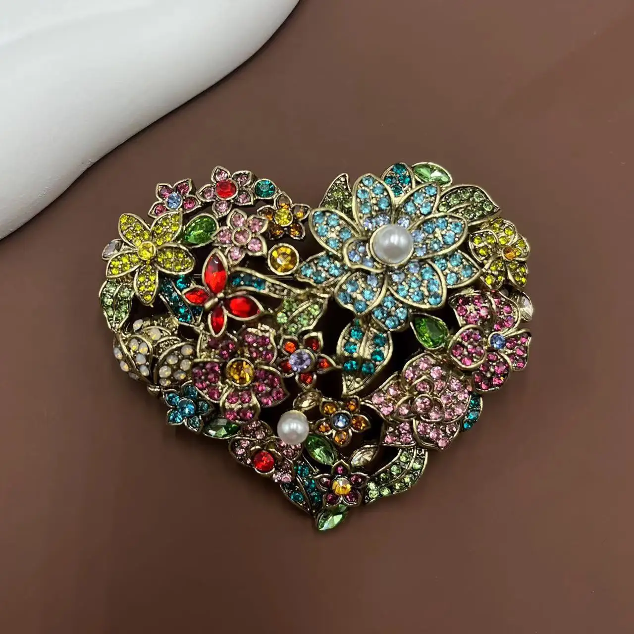 SHMIK Classic Middle Design Unisex Flower Heart Rhinestone Badges Pins Vintage Retro Baroque Crystal Brooches For Women's Party