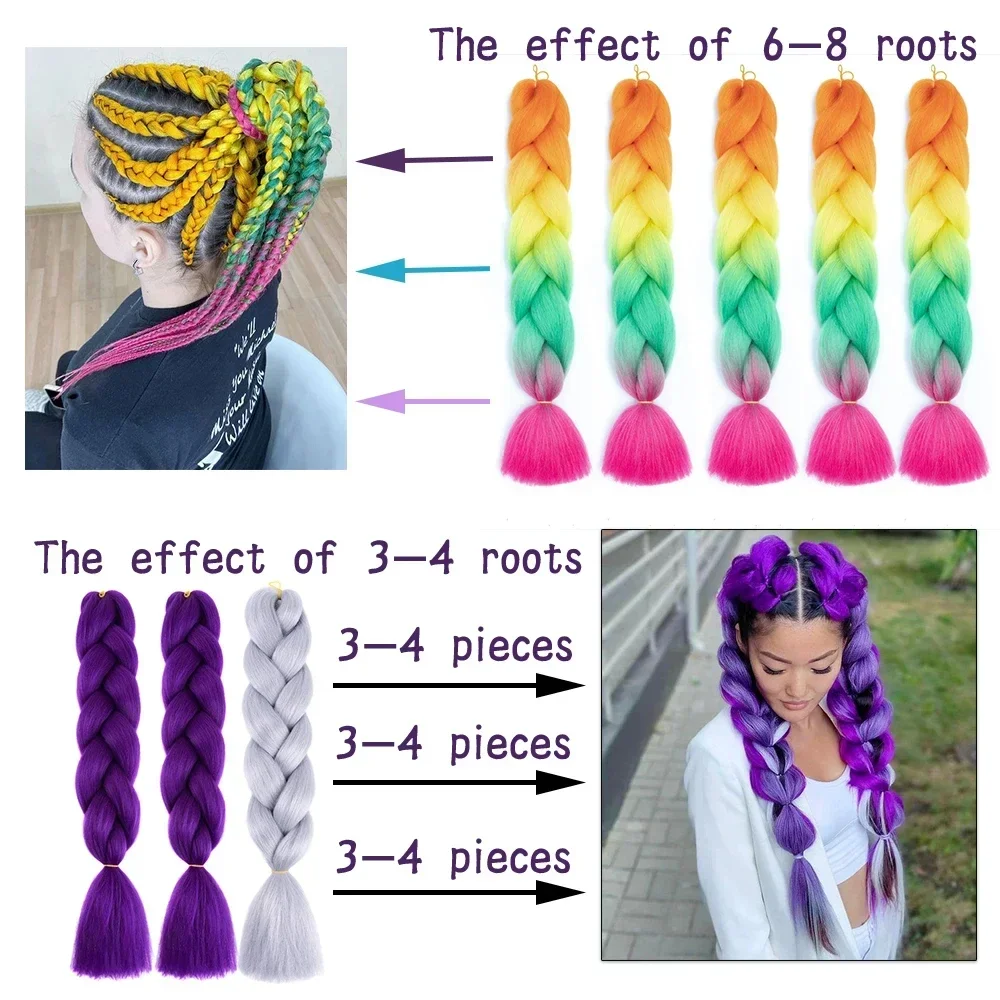 Estensioni delle trecce Jumbo da 24 pollici intrecciare i capelli sintetici Afro Ombre Color kanekalon Hair for Children Braid