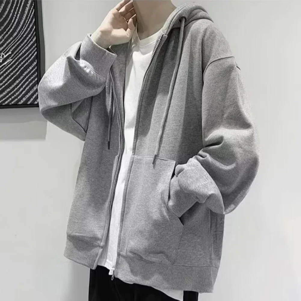 Fashion Men\'s Hoodies Solid Color Pockets Casual Hooded Zip-up Shirt Coat Sweatshirts Tops Hoodie Male Clothing