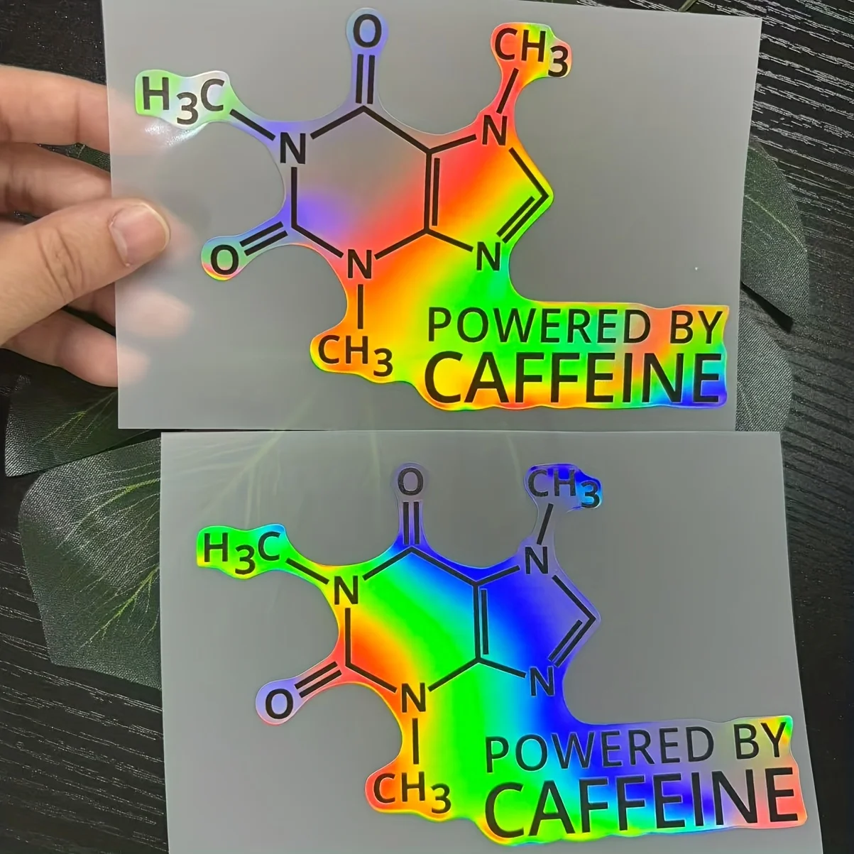 Pegatina de vinilo resistente al agua y al sol, perfecta para el parachoques trasero del coche, ventana triangular, calcomanía creativa con molécula de cafeína