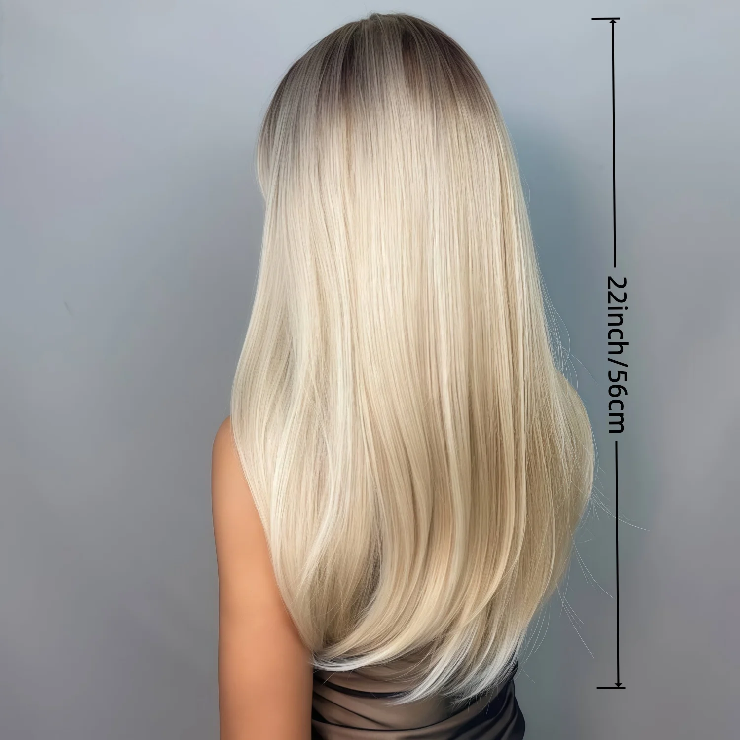 Women's Gradient Golden Synthetic Wig Shoulder-Length, Layered Straight Wig, Synthetic Fiber Material, with Curtain-Style Bangs